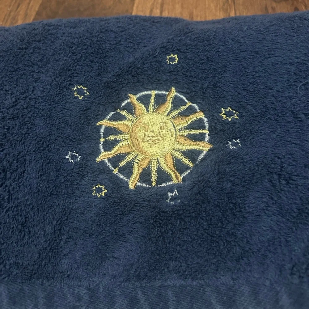 Celestial Navy Blue Embroidered Towel with Sun and Stars